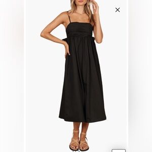 NWOT- Petal & Pup Alice Bow Back Sleeveless Midi Dress, Black, Large